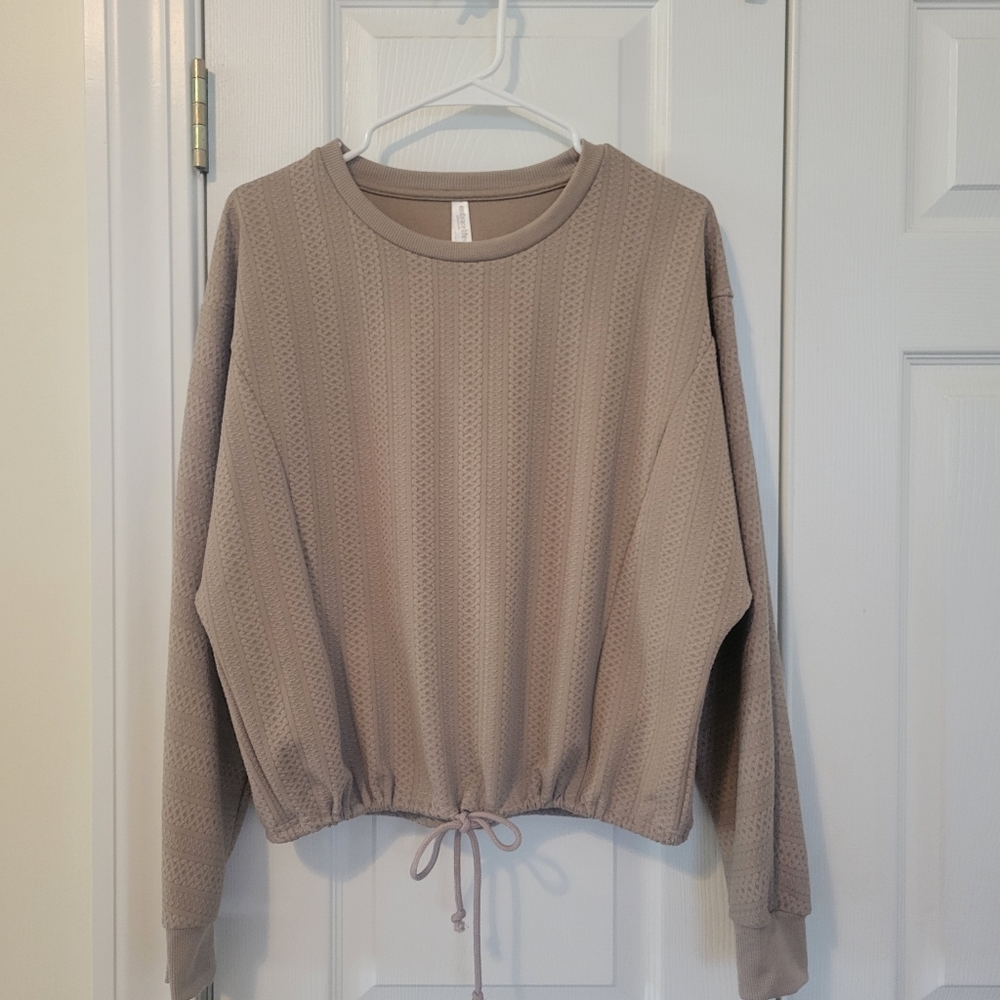 EmbraceLife18 Athleisure Soft Brown, Long-Sleeved Drawstring Top. Size Medium.